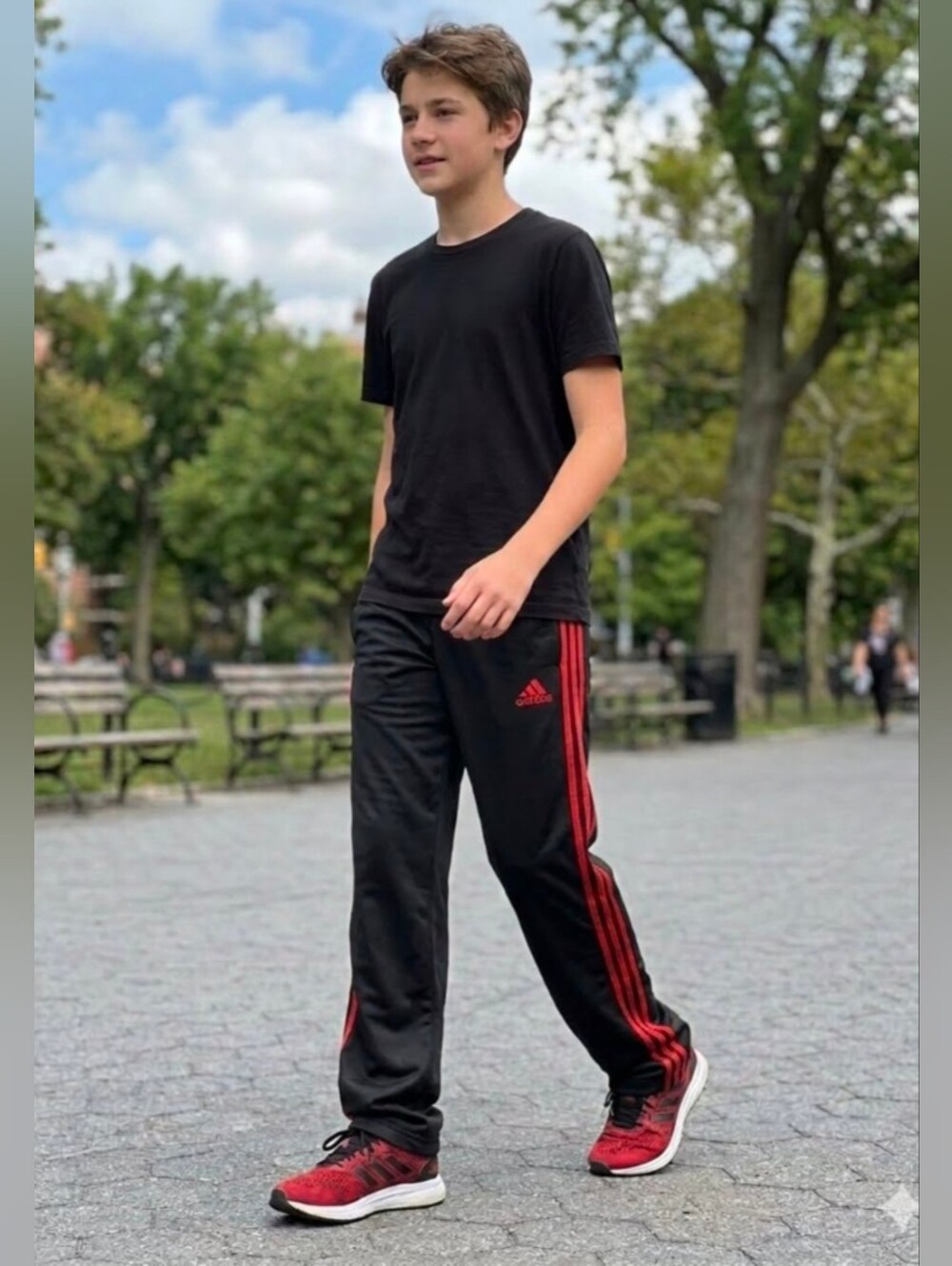 Adidas Black Red 3 Stripe Track Pants Slit Pockets Youth Extra Large 18/20 EUC